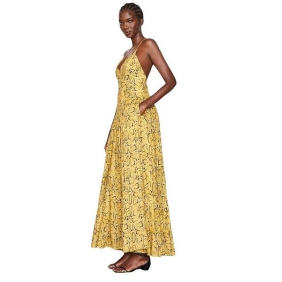 NWT Frame Malibu Yellow Python Print Cross Back Maxi Dress - Picture 8 of 15